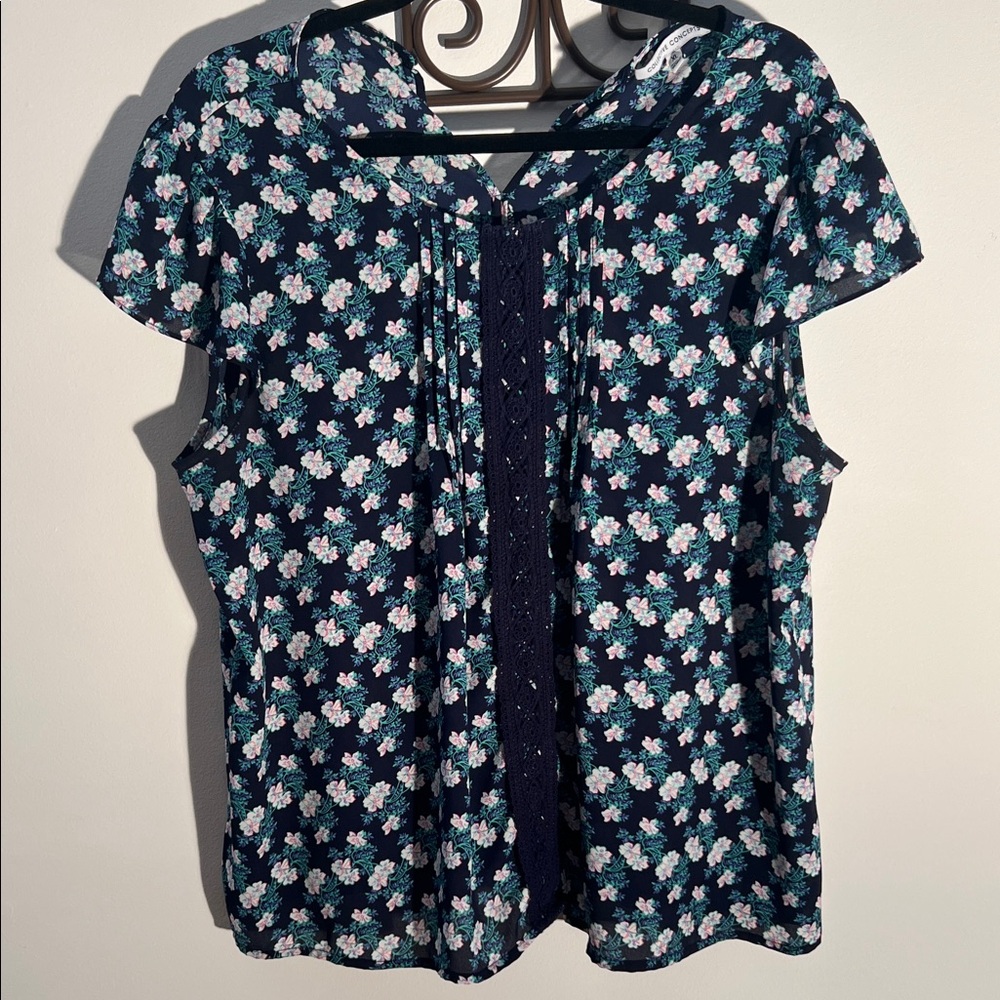 Collective Concepts Navy Floral Blouse